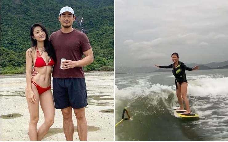 Coffee 难得同老公拍拖日，而她滑水时相当顺利，估唔到最后老公会受伤。