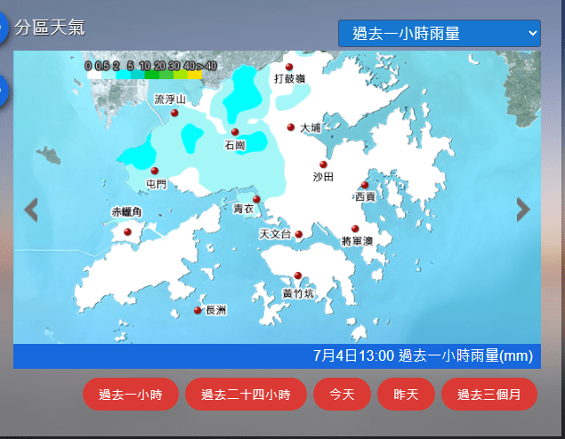 與一道高壓脊相關的東南季候風正影響珠江口一帶。天文台網頁截圖