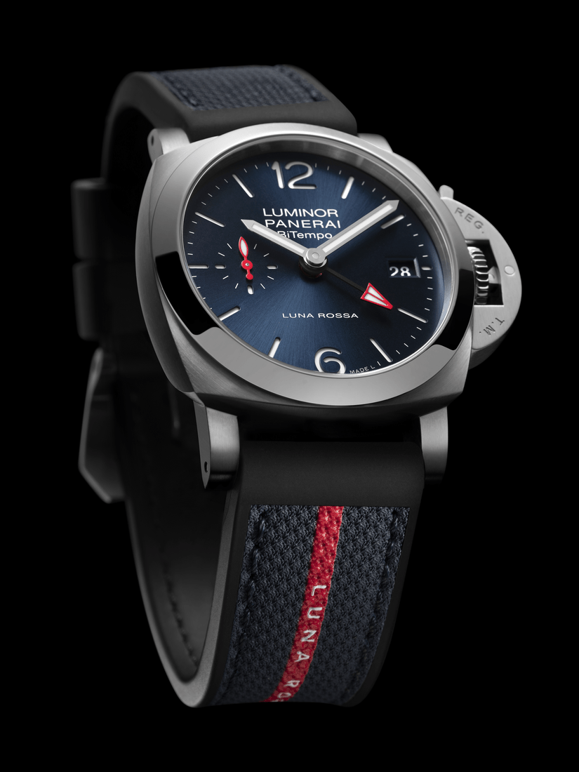 Luminor Quaranta BiTempo Luna Rossa PAM01404 表殼：40mm不鏽鋼 機芯：P.900/GMT自動 售價：$74,000