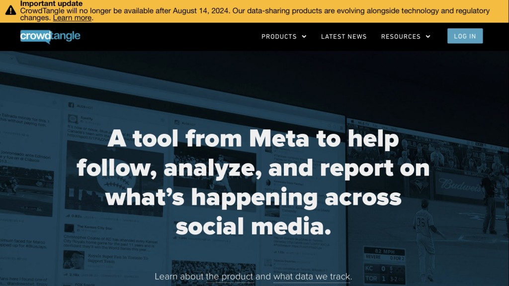 Meta宣布CrowdTangle將於8月14日停用。