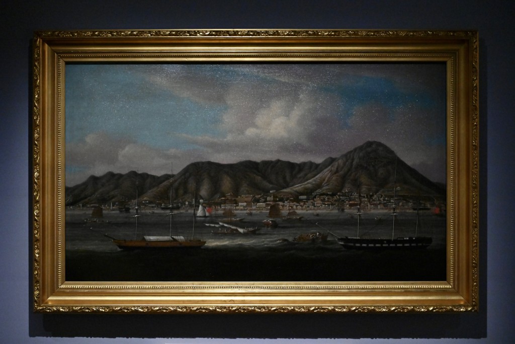 十九世紀外銷畫家的油畫作品《維多利亞城遠眺》。（香港藝術館藏品）政府新聞處