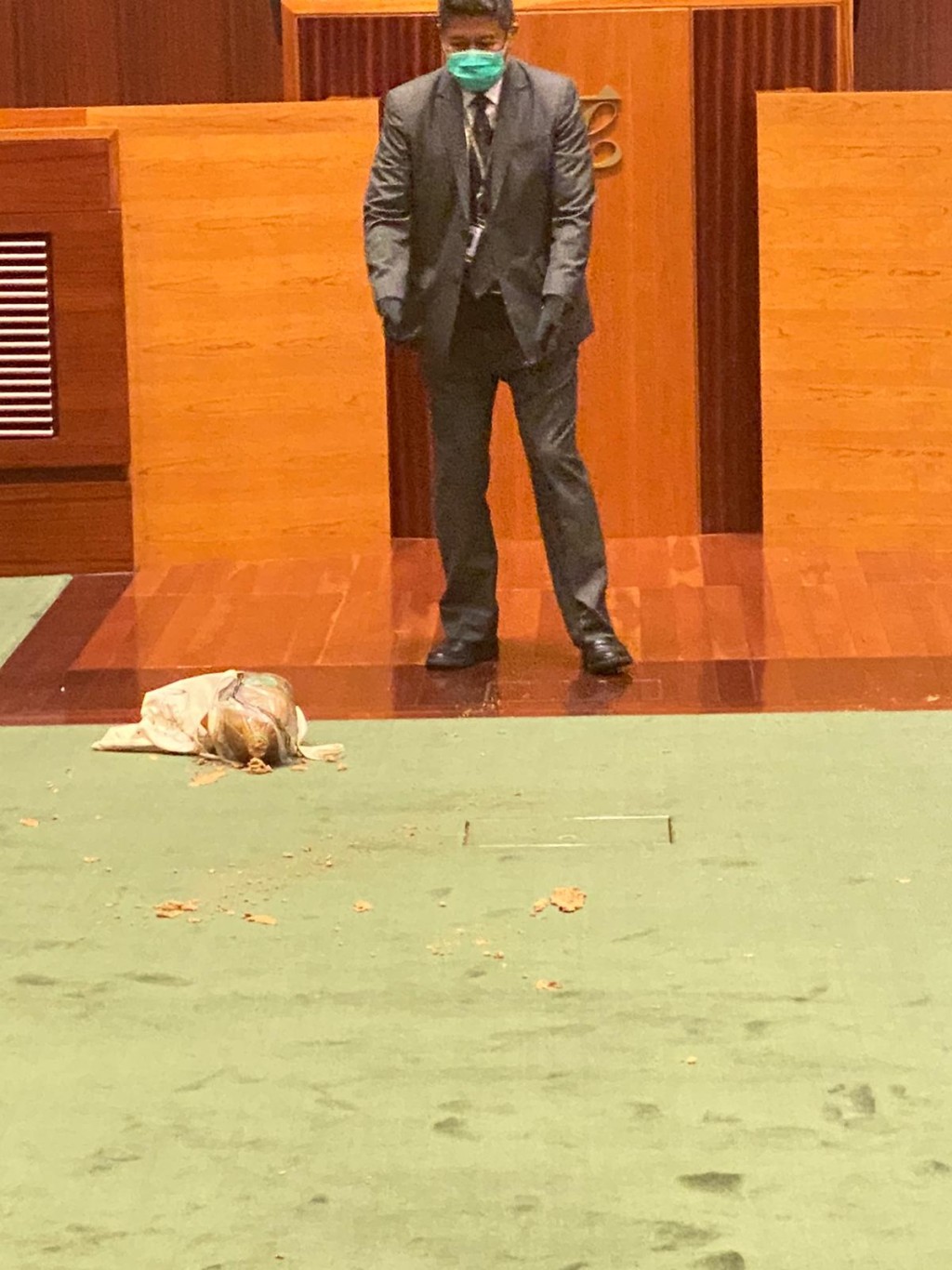 許智峯在議事廳內疑投擲的惡臭腐爛植物。