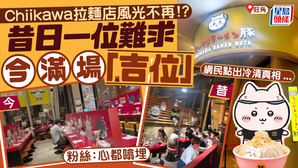 旺角朗豪坊Chiikawa拉麵店風光不再!? 昔日一位難求今滿場「吉位」 粉絲：心都噏埋