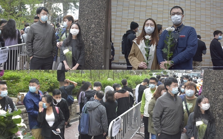 逾百影迷到場悼念,很多都手持白菊花致祭。