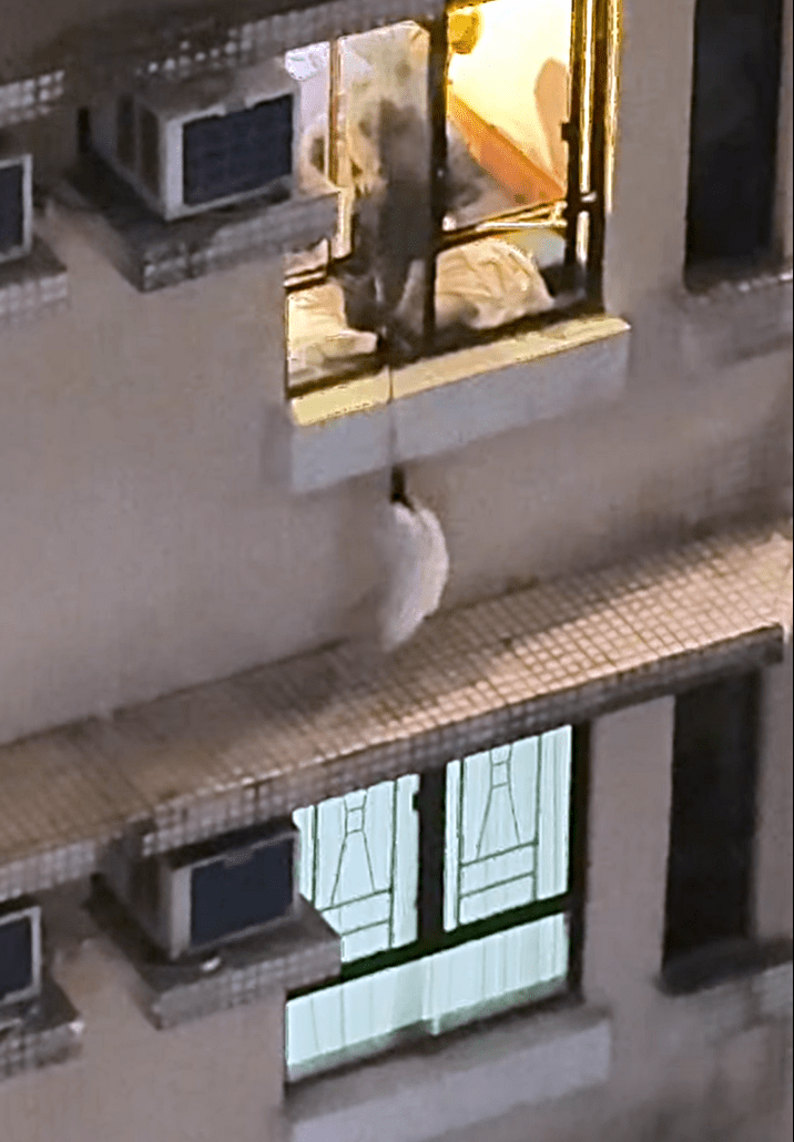 愛協人員用套索將寶寶救回。fb：Kelvin Kwong 