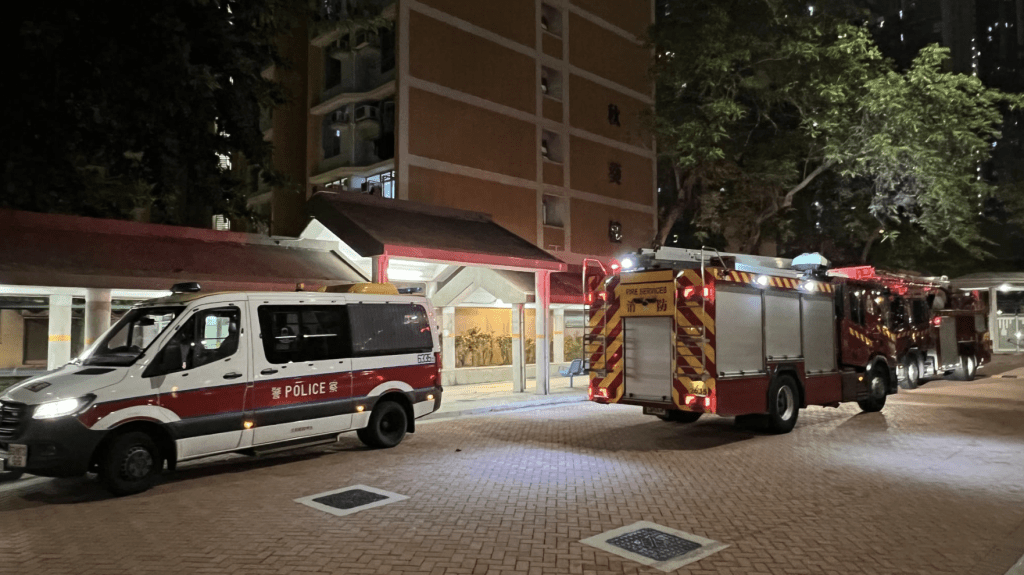 昨晚（1日）接近午夜12時，葵涌邨秋葵樓一個獨居單位起火，消防到場灌救，警方亦派員到場戒備。黎志偉攝