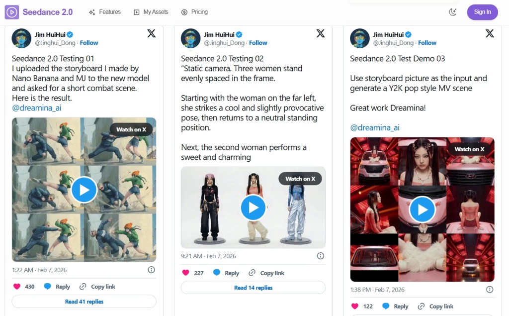 网上开始有不少使用Seedance2.0制作的示范影片。 X平台 网上开始有不少使用Seedance2.0制作的示范影片。 X平台