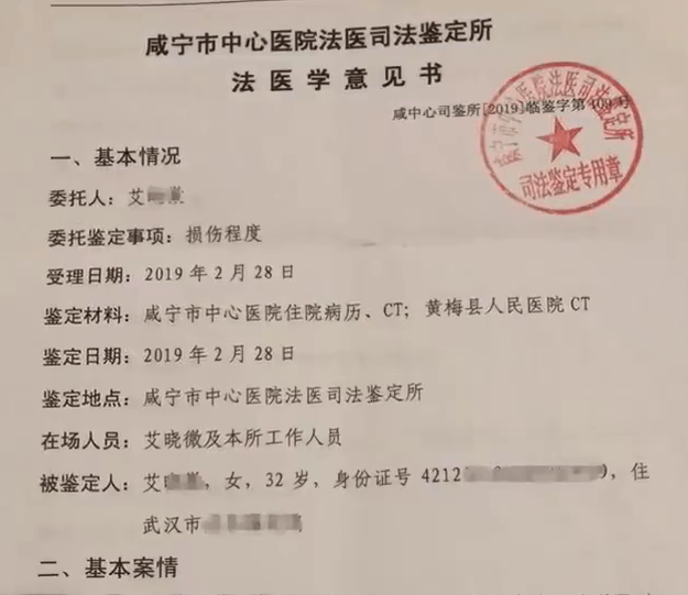 艾女提供的傷情報告。 艾女提供的傷情報告。
