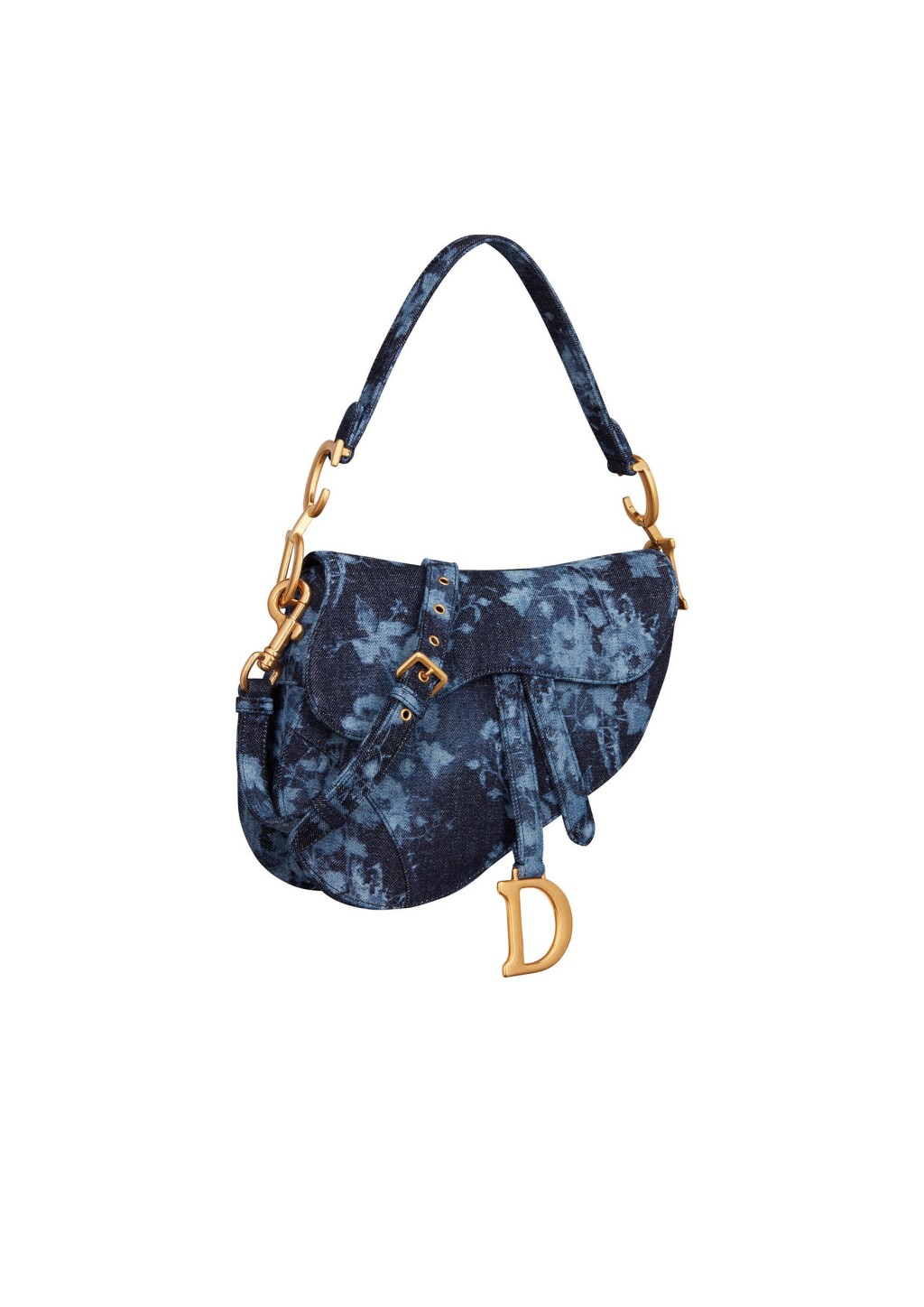 Mille Fleurs被轉化成深色主題圖案，成為牛仔布Saddle Bag上的X光花卉圖案。（Dior）