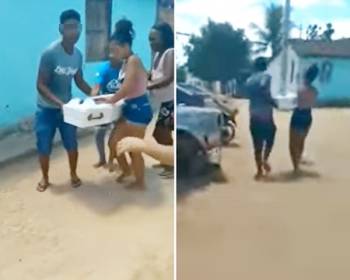 巴西一對夫妻聽信牧師之言，衝動地搶去亡女的棺木運回家。影片截圖