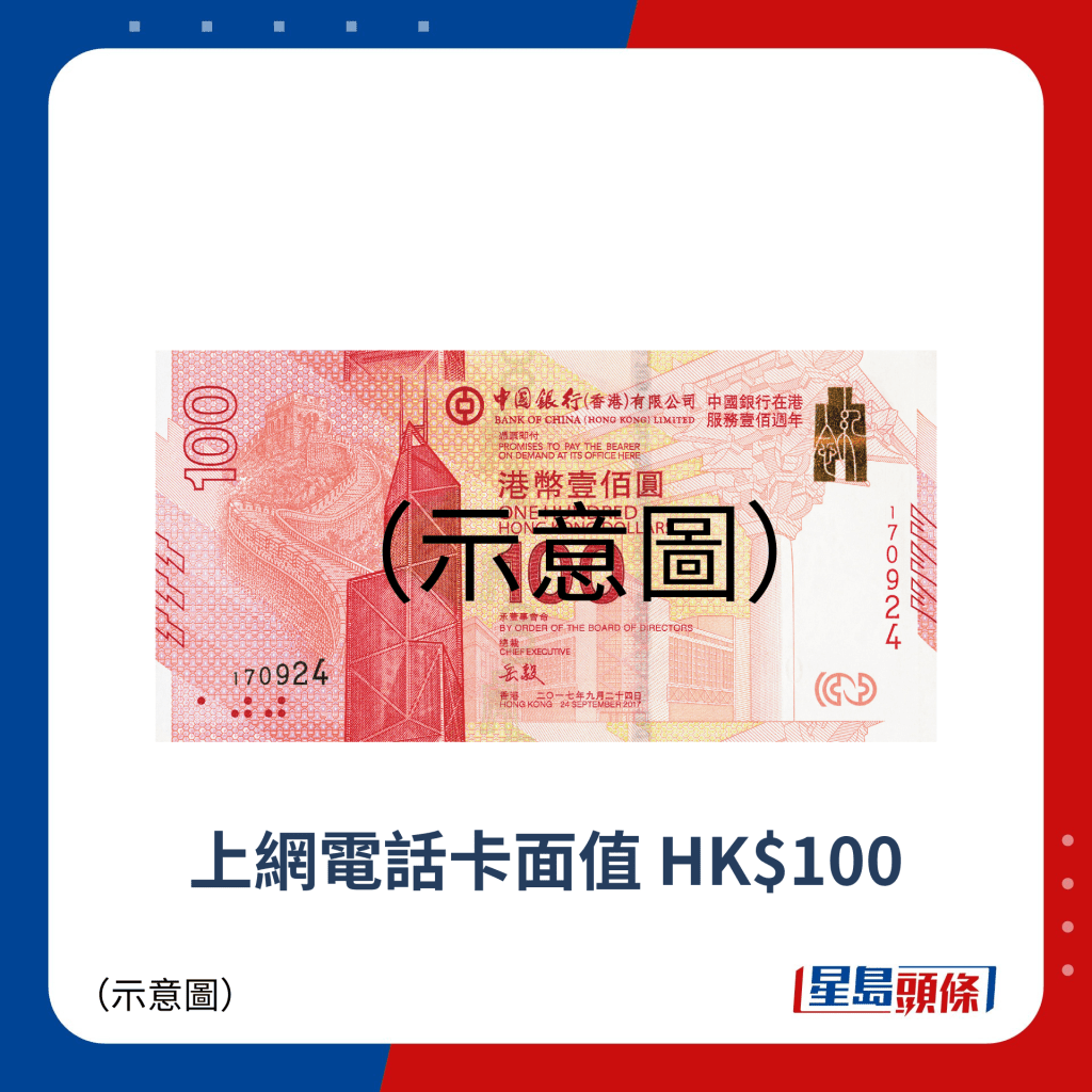 上網電話卡面值 HK$100