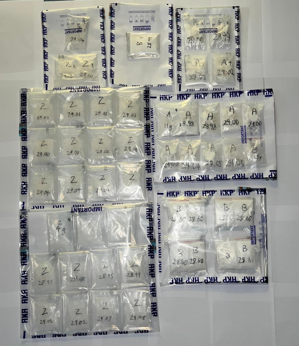 案件中检获的毒品共重超过1300克怀疑毒品，价值约100万港元。警方提供