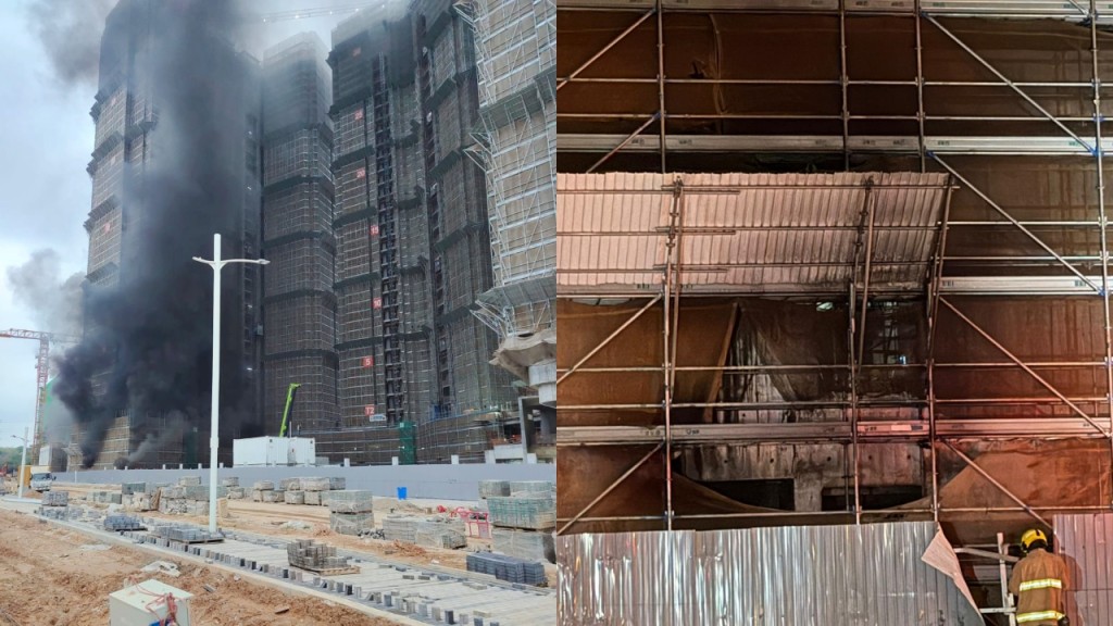 上水古洞屋邨地盤起火 黑煙席捲半空 消防趕至救熄