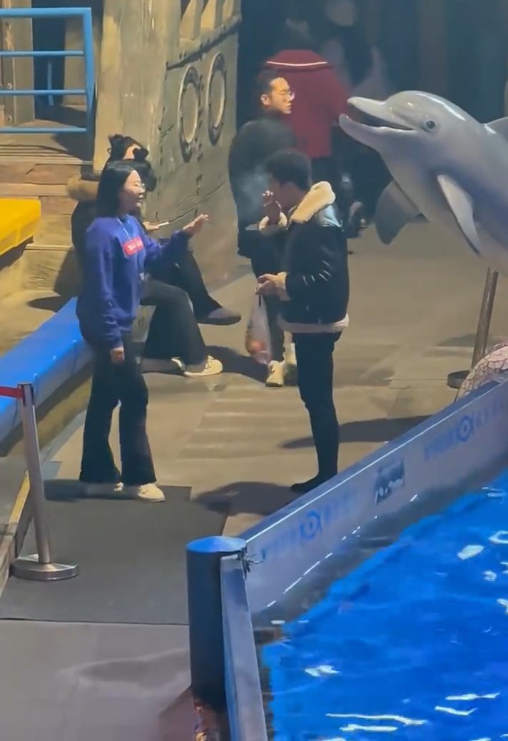 網傳大連一海洋館內,一名男遊客無視吸煙禁令,水池內白鯨噴水淋頭獲激讚。紅星新聞 網傳大連一海洋館內,一名男遊客無視吸煙禁令,水池內白鯨噴水淋頭獲激讚。紅星新聞