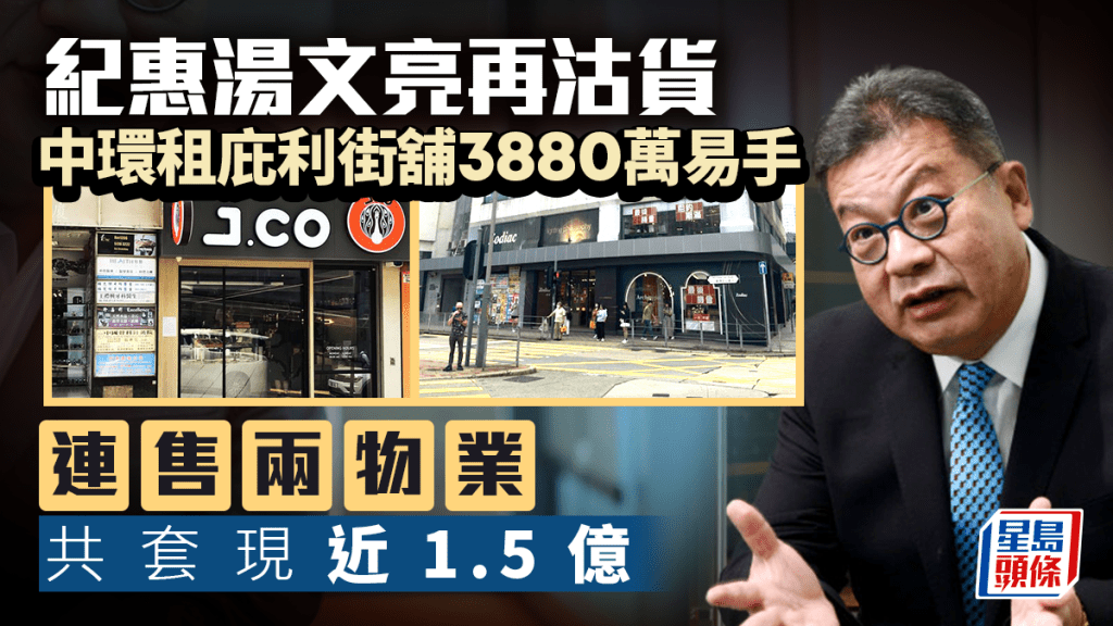 紀惠湯文亮再沽貨 中環租庇利街地舖3880萬易手 連售兩物業 共套現近1.5億