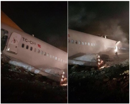 飛機滑出跑道陷入泥沼。圖:twitter