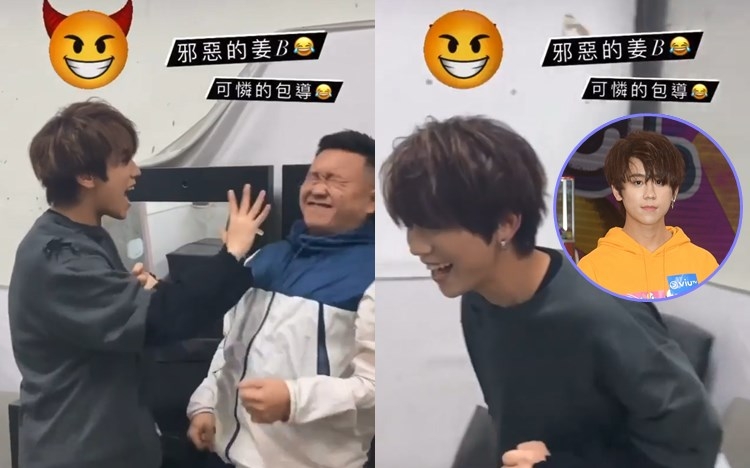 姜濤同導演阿包大玩彈額頭，盡顯搗蛋一面。