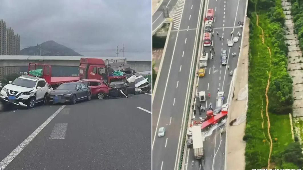 大連高速公路貨櫃車追尾致多車相撞。
