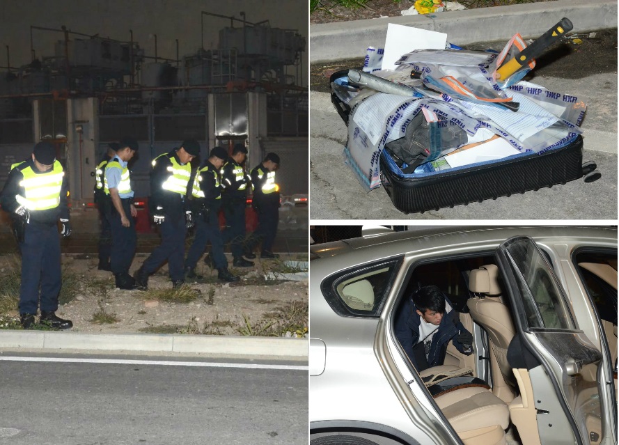 警方在私家車附近搜索。