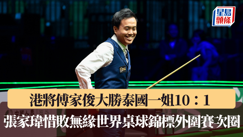 世界桌球錦標賽｜港將傅家俊外圍賽大勝泰國一姐10：1 張家瑋惜敗無緣次圈