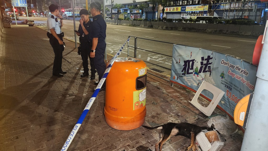狗主疑將狗隻棄置垃圾筒旁。