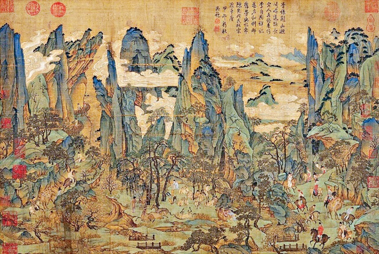 台北故宮博物院所藏《明皇幸蜀圖》（描繪唐玄宗到四川避難場景）