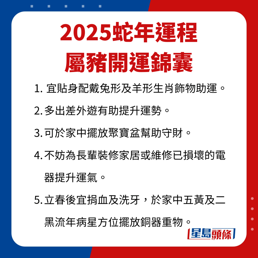 屬豬藝人蛇年開運錦囊。