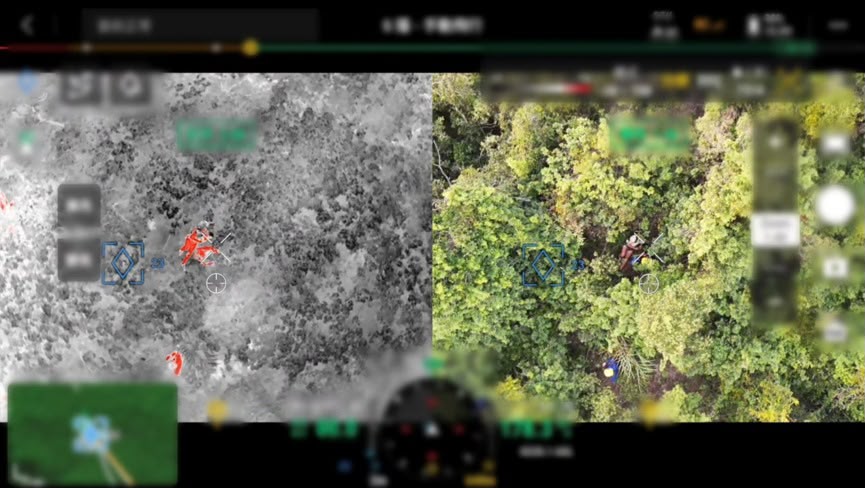 無人機熱成像功能協助搜救人員迅速定位事主。 無人機熱成像功能協助搜救人員迅速定位事主。