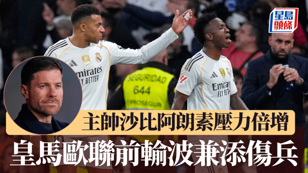 皇馬歐聯撼曼城前輸波兼添傷兵，教練沙比阿朗素壓力倍增。美聯社