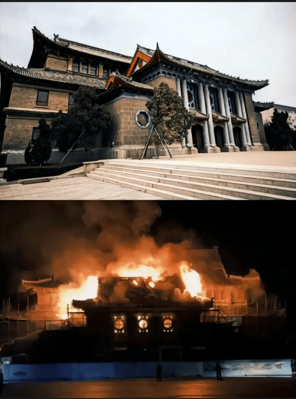 河南大学大礼堂失火。