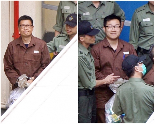 陳健民(左)和黃浩銘離開荔枝角收押所,乘囚車離開。