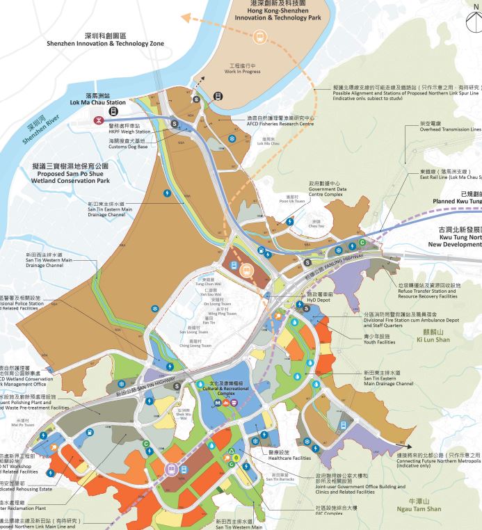 新田科技城建议发展大纲图上周出炉，占地627公顷，当中约300公顷预留作“创新科技园区”。立法会文件