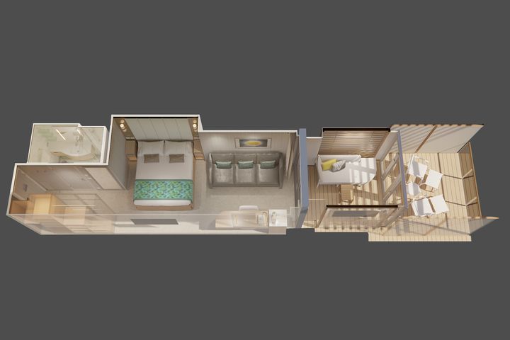 從小屋迷你套房的平面圖,可見房間相當寬敞。