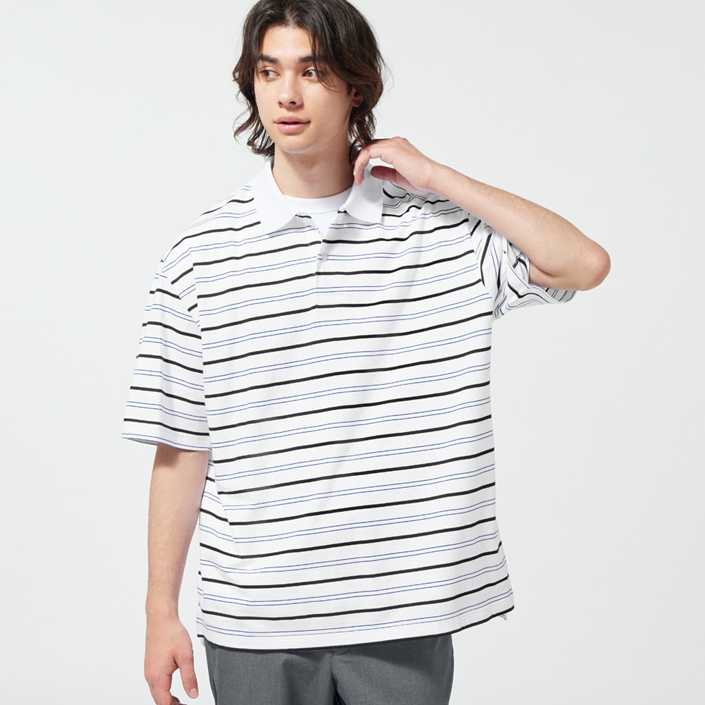 感谢节｜GU男装Oversize条纹Polo Shirt/原价$149、现售$79。