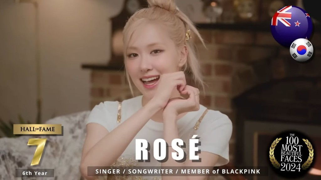 以洗腦歌《APT.》爆紅全球的BLACKPINK成員Rosé，則首次躋身前十名獲得第7位。