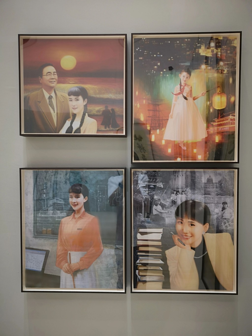 李小琳自画像。左上的画是她和父亲李鹏在一起。