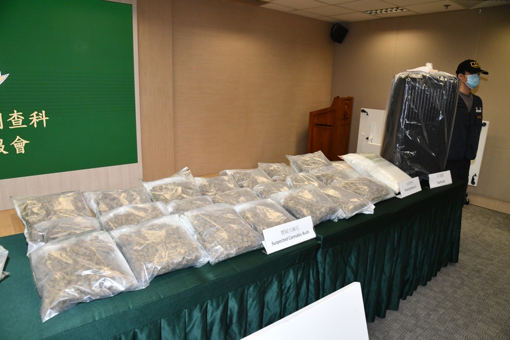 海關檢獲約35公斤懷疑大麻花,估計市值共約730萬元。 海關檢獲約35公斤懷疑大麻花,估計市值共約730萬元。