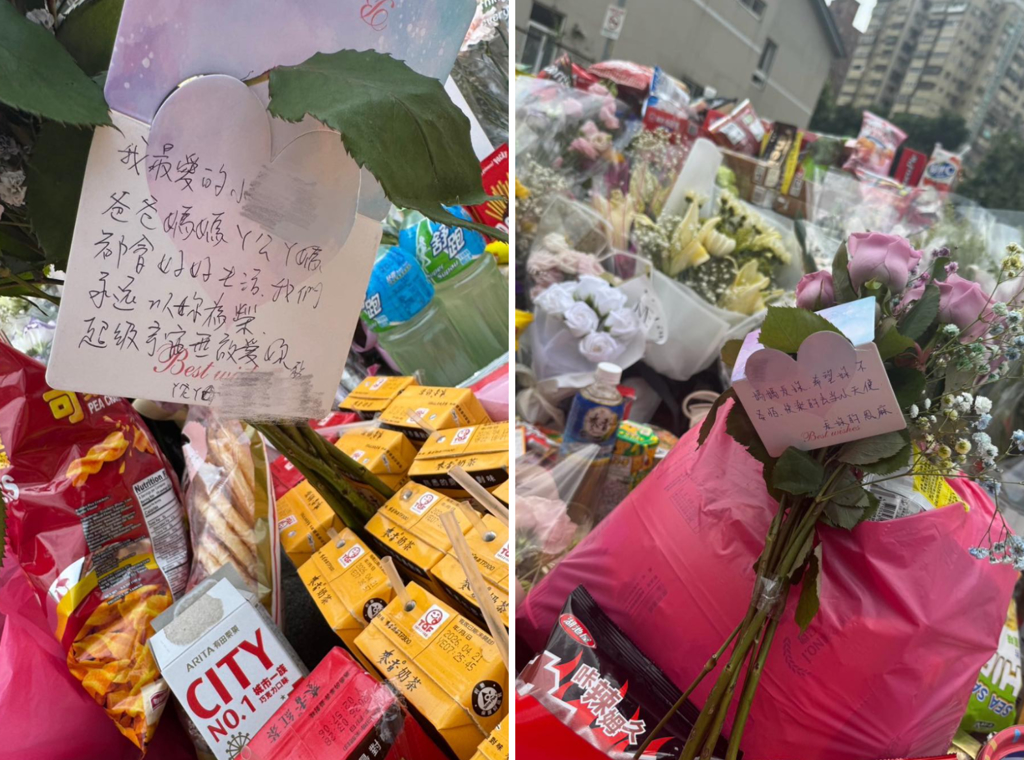 有喪生女學生的父母手書卡片,悼念身故的女兒。中時 有喪生女學生的父母手書卡片,悼念身故的女兒。中時