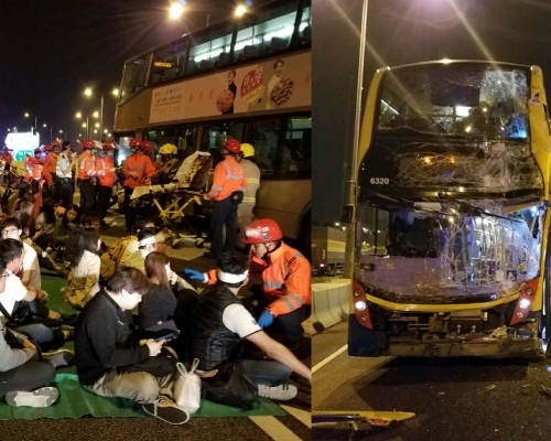 元朗公路3車相撞意外，造成最少67人受傷。徐裕民攝