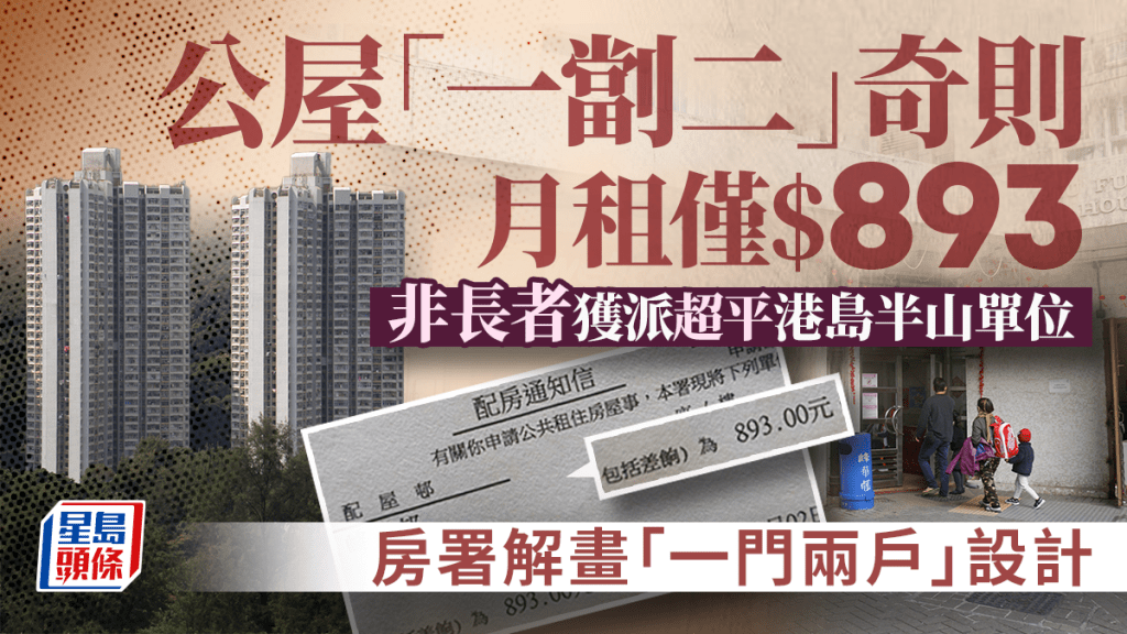 公屋「一劏二」奇則月租僅$893！非長者獲派超平港島半山單位 房署解畫「一門兩戶」設計｜Juicy叮