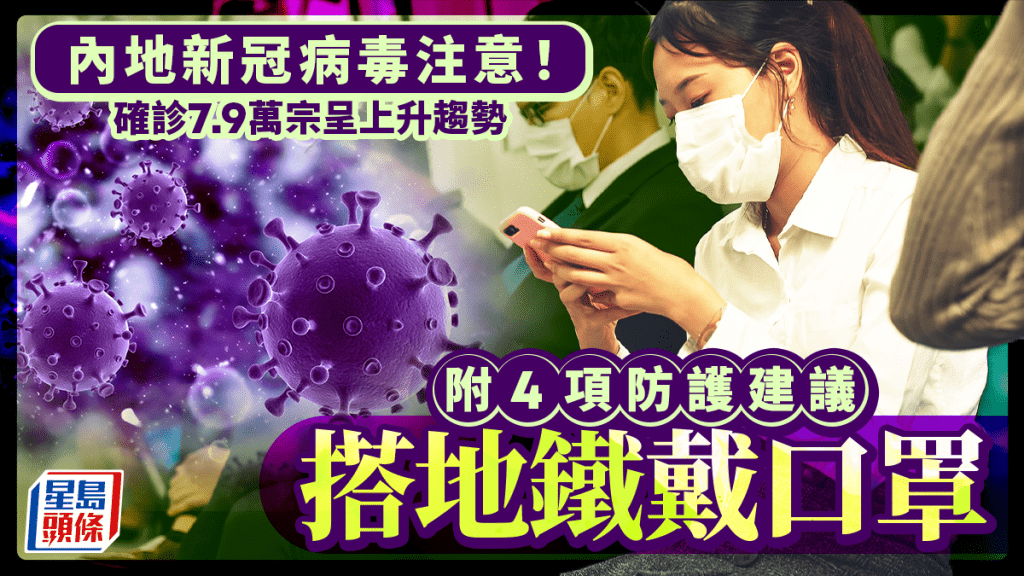 内地新冠病毒注意！确诊7.9万宗呈上升趋势 附4项防护建议 搭地铁戴口罩