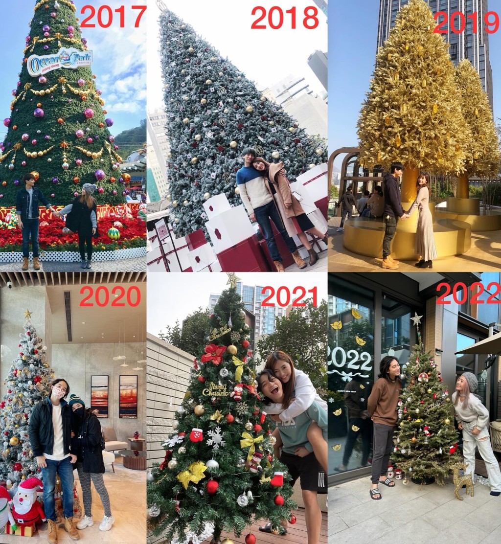 李亦喬在社交網分享與男友阿招歷年的聖誕合照。