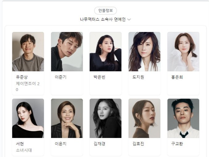 Namoo Actors旗下有不少紅星,包括李準基、朴恩斌、徐玄及具教煥等。