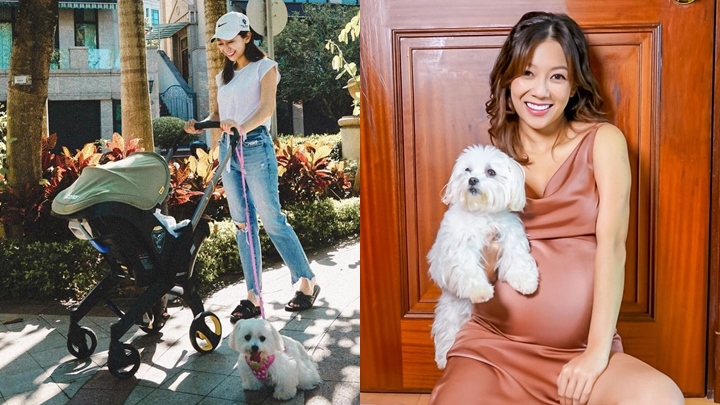 何雁詩產後一個月極速瘦身，開心bb與愛犬融洽共處。