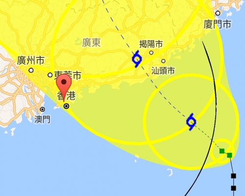 熱帶風暴瑪娃大致移向廣東東部沿岸。
