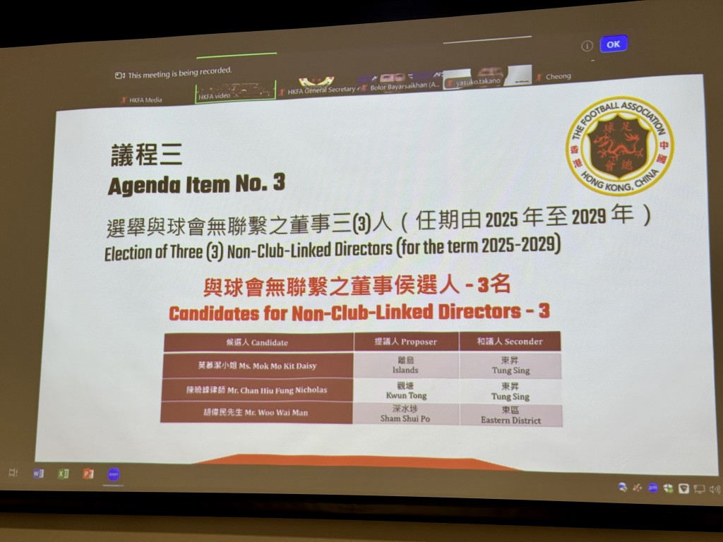 足總現有董事會成員不變。楊功煜攝