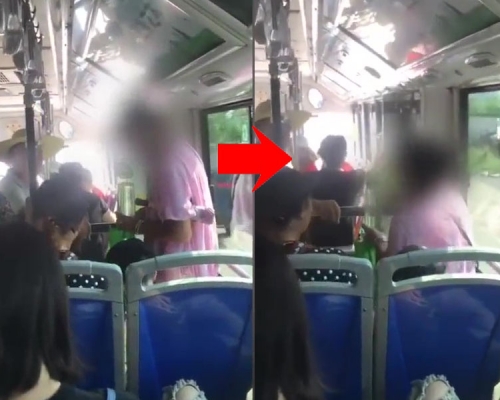 巴士沒座位,老婦直接坐小童腿上迫讓座。(網圖)