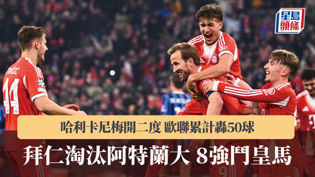 歐聯｜哈利卡尼梅開二度累計轟50球 拜仁8強鬥皇馬。美聯社