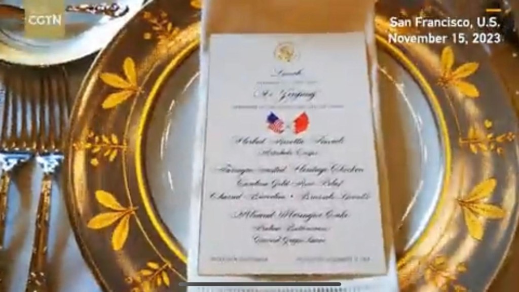 據白宮公布的菜單顯示，由頭盤到主菜一共五道菜，連同三款甜品。