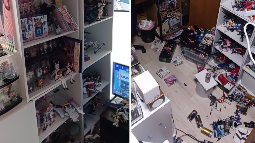 有網民分享地震過後，家人模型散落一地的情況。x@s_tsuyama